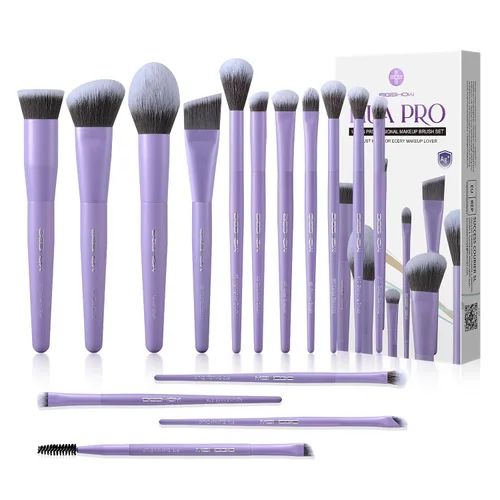 Vista 9 de EIGSHOW Juego de brochas de maquillaje, 15 brochas de maquillaje profesional con cerdas de iones plateadas para base, colorete, iluminador champán