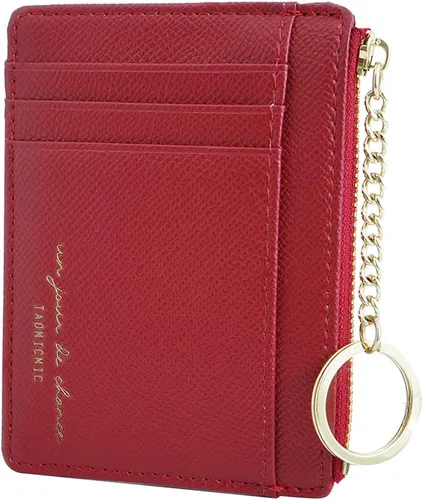 Vista 7 de Cartera pequeña de piel para mujer, con llavero, delgado, tarjetero, mini monedero con llavero.