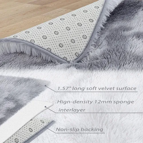 Vista 4 de Fashionwu Alfombra mullida de piel sintética, no desprende pelusa, para dormitorio, alfombra suave y lanuda antideslizante, alfombra mullida