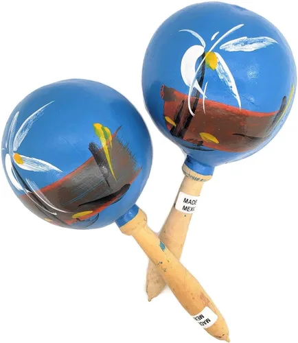 Vista 5 de Maracas de madera auténtica mexicana genuina hechas a mano de 8 pulgadas (10 pares (5 colores) 20 maracas) pintadas a mano. Madera. Generador