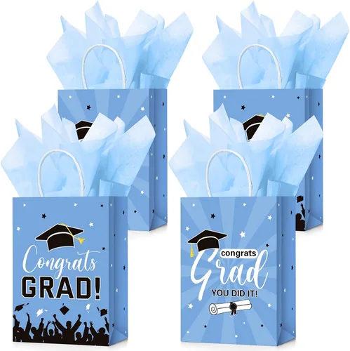 Vista 12 de Colarr 24 bolsas de regalo de graduación a granel con papel de seda clase de 2026, bolsas de regalo de fiesta de graduación con asas para escuela