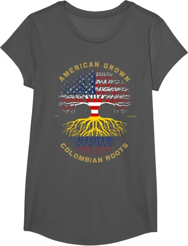 Vista 29 de Camiseta de regalo con la bandera de Estados Unidos con árbol de raíces colombianas