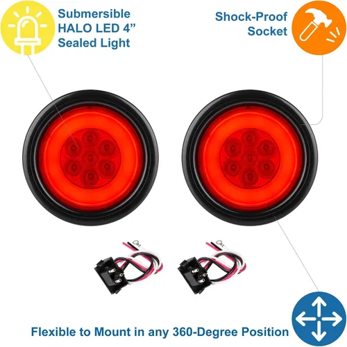 Vista 4 de Lumitronics RV HALO LED 4 pulgadas selladas redondas de parada/giro/luces traseras (par de luces rojas) (paquete de 4)