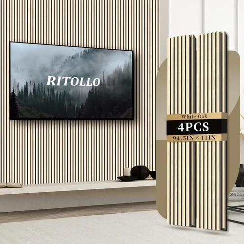 Vista 20 de RITOLLO Paneles de madera para pared de 4.92 x 7.68 pulgadas, paneles acústicos para decoración de pared interior, panel de pared de listones de 8