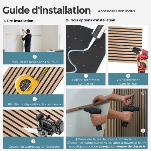Vista 7 de AKUMAX Paquete de 2 paneles acústicos, listones de madera para pared y techo, paneles de espuma acústica de 96 x 24 pulgadas, paneles de pared 3D