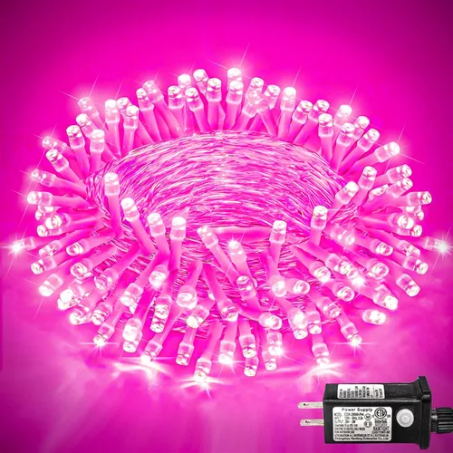 Vista 39 de Guirnalda de 120 luces LED rojas impermeables para exteriores, luces de Navidad rojas de 40 pies, 8 modos, cable transparente, guirnalda de luces