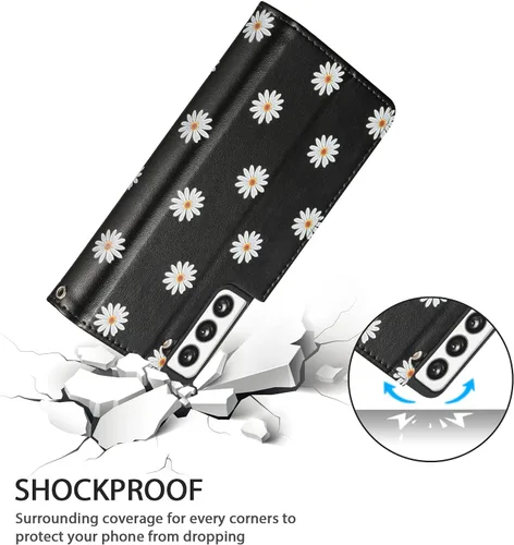Vista 4 de UEEBAI Funda tipo cartera para Samsung Galaxy S21 FE 5G, funda de piel sintética con cierre magnético, bolsillo con cremallera, ranuras
