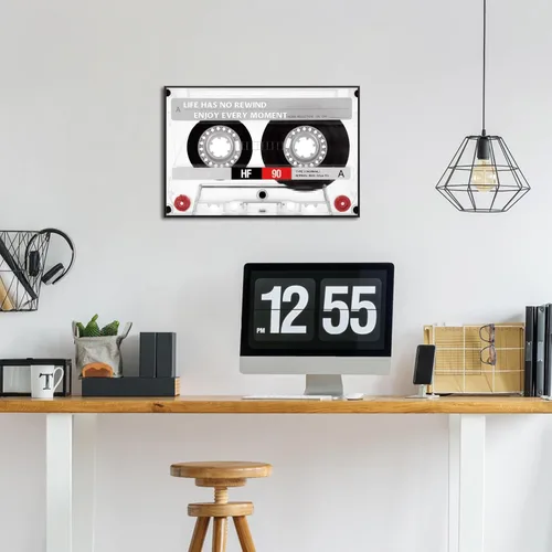 Vista 2 de Muzenso Cinta de casete vintage para pared, impresiones en lienzo de 16 x 24 pulgadas con marco flotante negro, cita inspiradora para sala de estar