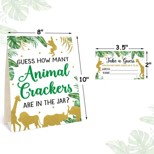 Vista 3 de Bessmoso Juego Safari Baby Shower – Adivina cuántas galletas de animales, juegos de baby shower con temática de selva con letrero de pie y 30