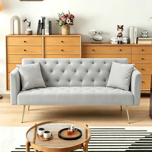 Vista 11 de Anwick Sofá cama moderno de terciopelo de 72 pulgadas, sofás plegables convertibles con 3 respaldos ajustables, asiento reclinable copetudo, patas