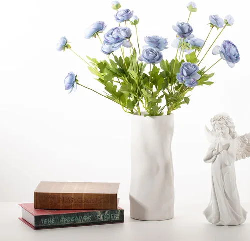 Vista 2 de Flores artificiales de seda, ranúnculo, flores falsas, 5 unidades, adecuadas para decoración de núcleos, creación floral de boda, arreglo floral Azul