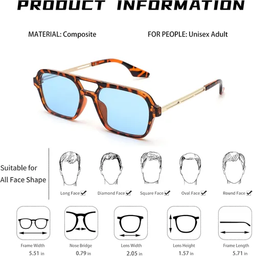 Vista 4 de Pro Acme Lentes de sol estilo aviador planos vintage de los años 70 para mujeres y hombres, lentes rectangulares de marco pequeño, protección UV400