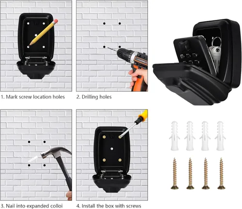 Vista 5 de Caja de bloqueo de llave para montaje en pared exterior, caja de seguridad impermeable con código digital para llaves de casa, almacenamiento seguro