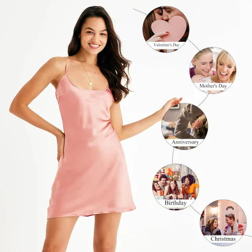 Vista 5 de Ropa de dormir para mujer, 100% seda, sexy, de satén, ajustada, ropa de dormir