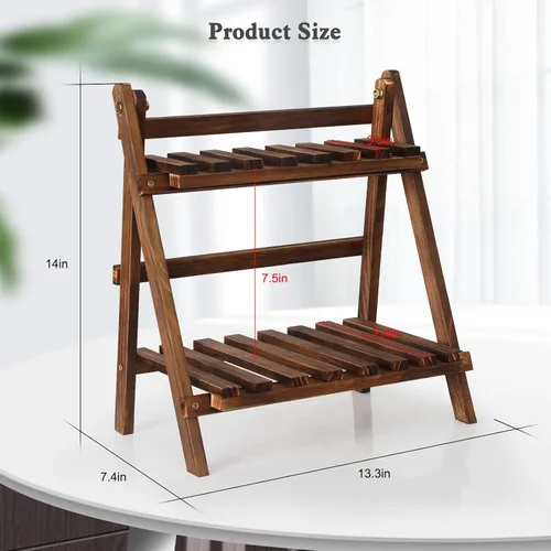 Vista 3 de Jotsport Soporte de mesa de 2 niveles para plantas, estilo escalón, organizador de almacenamiento de escritorio, estante de exhibición de madera