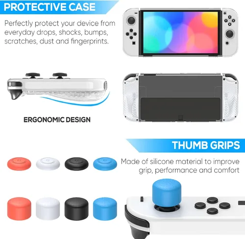 Vista 3 de Paquete de accesorios compatible con el modelo OLED Nintendo Switch, kit de interruptor con funda de transporte, funda protectora 3 en 1, protector