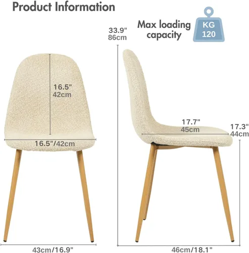 Vista 3 de Homy Casa Mid-Century - Juego de sillas de comedor tapizadas, sillas de cocina con patas de metal, sillas laterales con tapicería de Beige