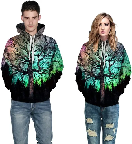 Vista 5 de Sudadera unisex con capucha y bolsillo con estampado 3D