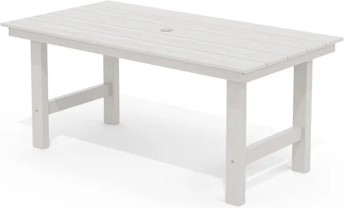 Vista 18 de SERWALL Juego de mesa de comedor de 7 piezas, muebles de comedor de polietileno de alta densidad para exteriores con agujero para paraguas y 6 Negro