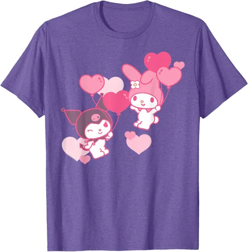 Vista 10 de Camiseta de My Melody y Kuromi con corazones del Día de San Valentín Negro