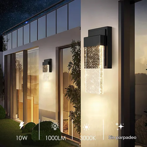 Vista 5 de BesLowe Lámparas de pared para exteriores con cristal de burbujas de cristal, apliques exteriores impermeables, faroles de pared LED, luces