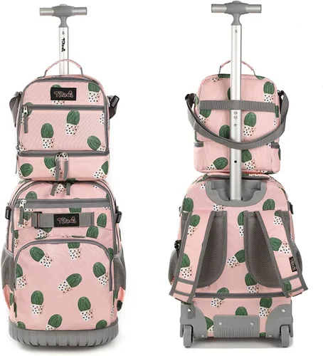 Vista 8 de Tilami Mochila con ruedas, mochila para laptop de 19 pulgadas con ruedas y lonchera, Cactus, 18 pulgadas