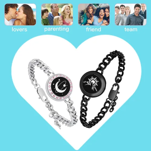 Vista 8 de Long Distance Touch Bracelets,Vibration & Light up Remote Smart Matching Couples Bracelet for Couple Long Distance Relationship Girlfriend Boyfriend