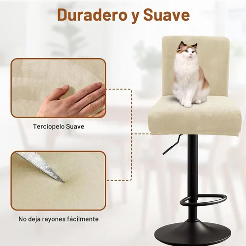 Vista 3 de Juego de 4 fundas de terciopelo para taburetes de bar, fundas elásticas suaves para taburetes de bar con respaldo, lavables, extraíbles, fundas