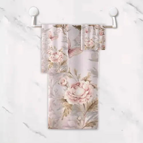 Vista 5 de Juego de toallas de baño para baño, diseño artístico de flores de peonía, hojas de flores, estilo shabby chic, juego de 3 toallas de lujo, 1 toalla