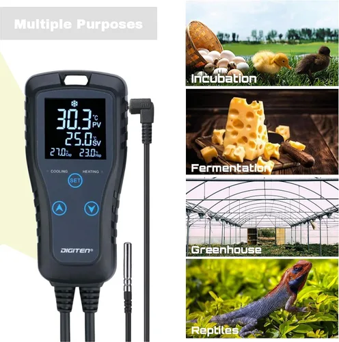 Vista 5 de DIGITEN DTC102 Controlador de temperatura Salida Termostato de enchufe de 2 etapas Termostato digital de invernadero para reptiles, controlador