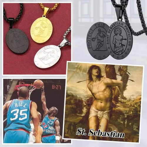 Vista 3 de FaithHeart Collar de San Sebastián, patrón de acero inoxidable, santo de atletas, medallón protector cristiano para béisbol, fútbol, baloncesto