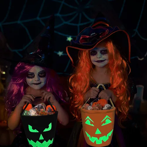 Vista 4 de 2 bolsas de dulces multiusos para Halloween con diseño de calabaza