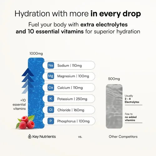 Vista 8 de KEY NUTRIENTS Electrolitos multivitamínicos en polvo sin azúcar - Polvo de electrolito de frambuesa azul dulce - Suplemento de resistencia y energía