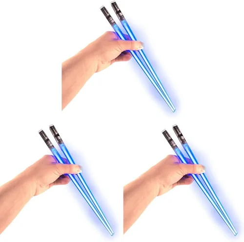 Vista 8 de Palillos de sable de luz con luz LED - Sables de luz brillantes de Star Wars, palillos reutilizables para sushi, juego de palillos con luz LED de 1