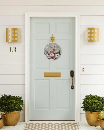Vista 3 de Seasonal Front Door Welcome Sign, Merry Christmas Snowman Round Wood Wreaths Wall Hanging Sign for Outdoor Porch Wall Pediments Home Decor