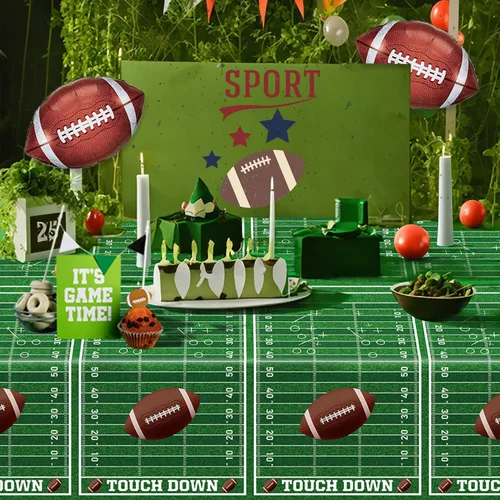 Vista 3 de Manteles de fútbol, paquete de 4 fundas rectangulares para mesa de fútbol, para el día del juego, campo de fútbol para decoraciones de fútbol