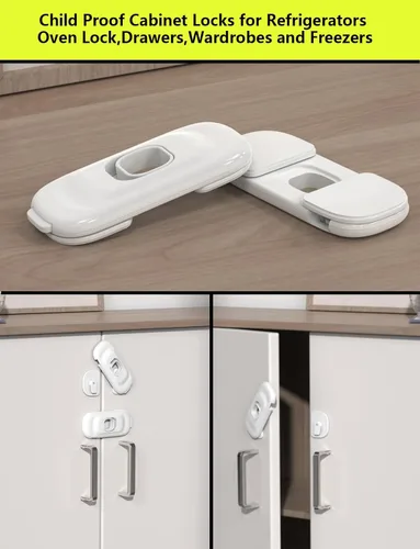 Vista 6 de Cerradura de refrigerador a prueba de niños, paquete de 4 cerraduras para refrigerador para niños con respaldo adhesivo 3M, cerradura