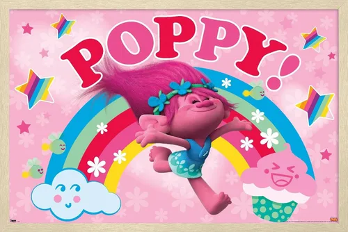 Vista 7 de Trends International Trolls - Póster de pared de amapola, 22.4 pulgadas de largo x 14.7 pulgadas, versión enmarcada en madera de granero Versión