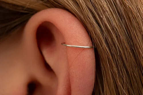 Vista 134 de Aretes de aro de oro de plata – Aretes de aro para mujer, dos piezas de aros de plata fina rellenos de oro, aro de hélice, anillo de tragus, aro