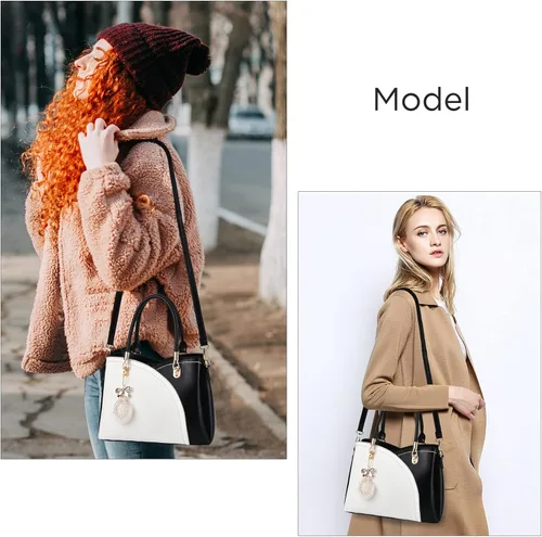 Vista 7 de I IHAYNER Bolsos de mano de cuero para mujer con asa superior, bolso de hombro grande con pompón
