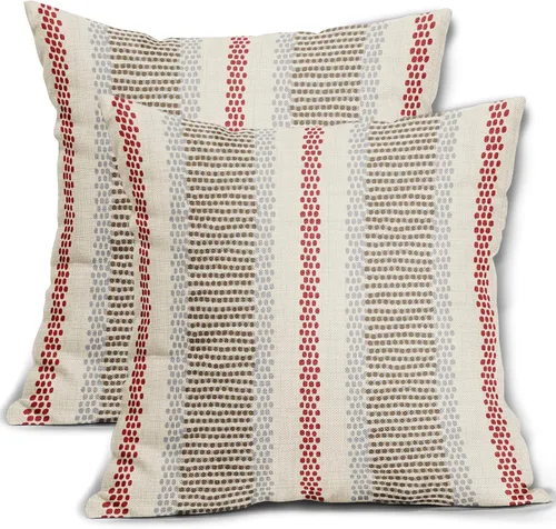Vista 22 de Juego de 2 fundas de almohada negras y azules con rayas de puntos grises, decorativas para exteriores, estilo boho rústico, para sofá, cama, cojín