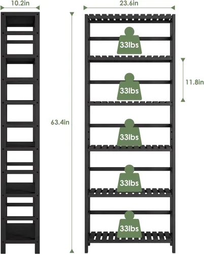 Vista 3 de Bamjoy Estante de bambú, estantería de 6 niveles, estantes de almacenamiento ajustables, estante alto para plantas, estante de almacenamiento