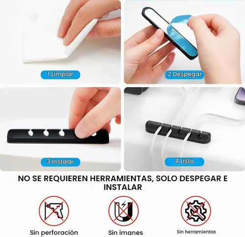 Vista 5 de AhaStyle Clips para cables, paquete de 3 soportes para cables, organizador 357-ranura-negro