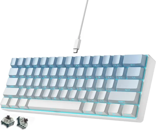 Vista 14 de abucow - Teclado mecánico 60% para juegos, interruptor azul, compacto con cable, anti-fantasma, sin conflictos, 61 teclas intercambiables, diseño