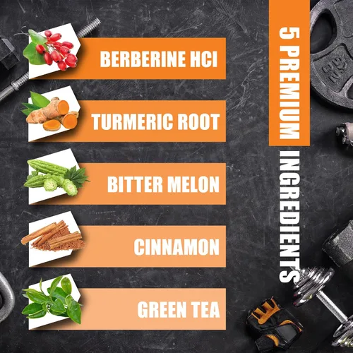 Vista 4 de Suplemento de berberina HCl, cápsulas de canela y cúrcuma de Ceilán, té verde y cápsulas de melón amargo - 120 cápsulas para suministro de 2 meses