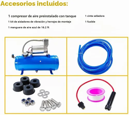 Vista 5 de Compresor de aire DC de 12V 150PSI con tanque de 6 litros 1.6 galones Apto para bocinas de tren neumáticos de autocaravana Compresor de aire