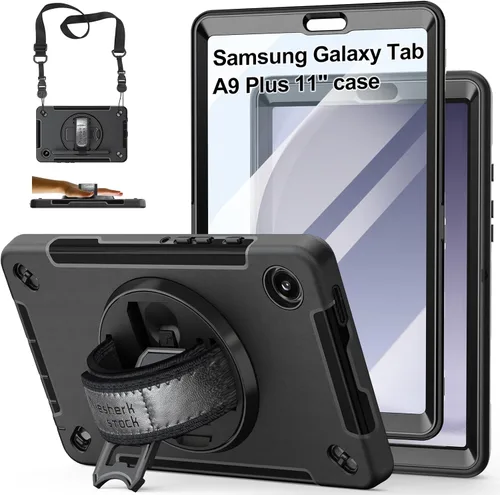 Vista 9 de Funda para Galaxy Tab Active 5 Pro 2025/4 Pro 2022/2019 de 10.1 Pulgadas: TPU con Soporte - Protector de Pantalla - Correa de Mano - Correa de Negro