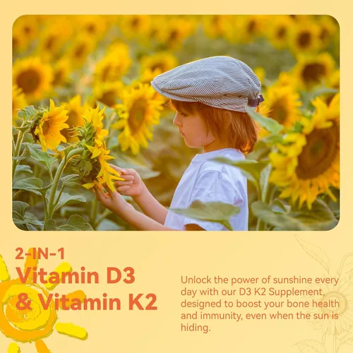 Vista 2 de Cápsulas blandas de suplemento de vitamina D3 K2, vitamina D3 5000 UI y vitamina K2 MK7 200 mcg, soporte para huesos y dientes, fácil de tragar, 120