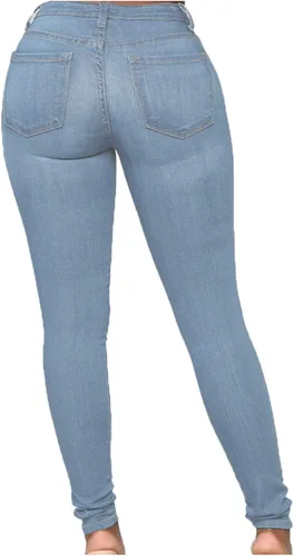Vista 5 de Pantalones de mezclilla ajustados de cintura alta de corte grande, pantalones de mezclilla ajustados para mujer, pantalones de mezclilla