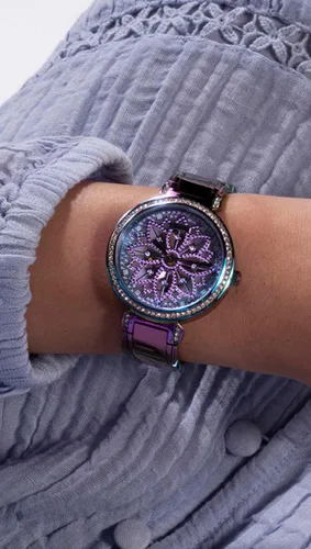 Vista 4 de GUESS US - Reloj analógico de corte floral iridiscente para mujer